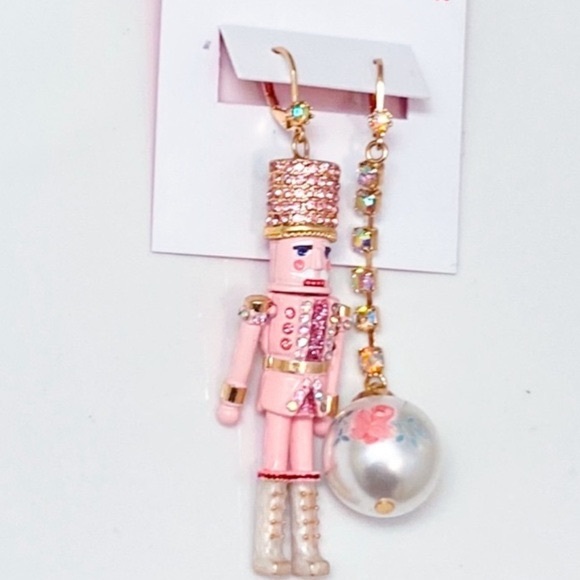 Pink Nutcracker Earrings - Coquette Bow Christmas Betsey Johnson - Picture 4 of 4